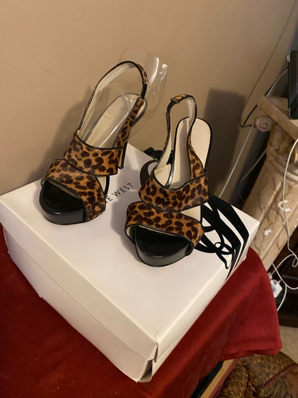 Nine West Leopard Print Slingback Platform Heels - Brown/Black